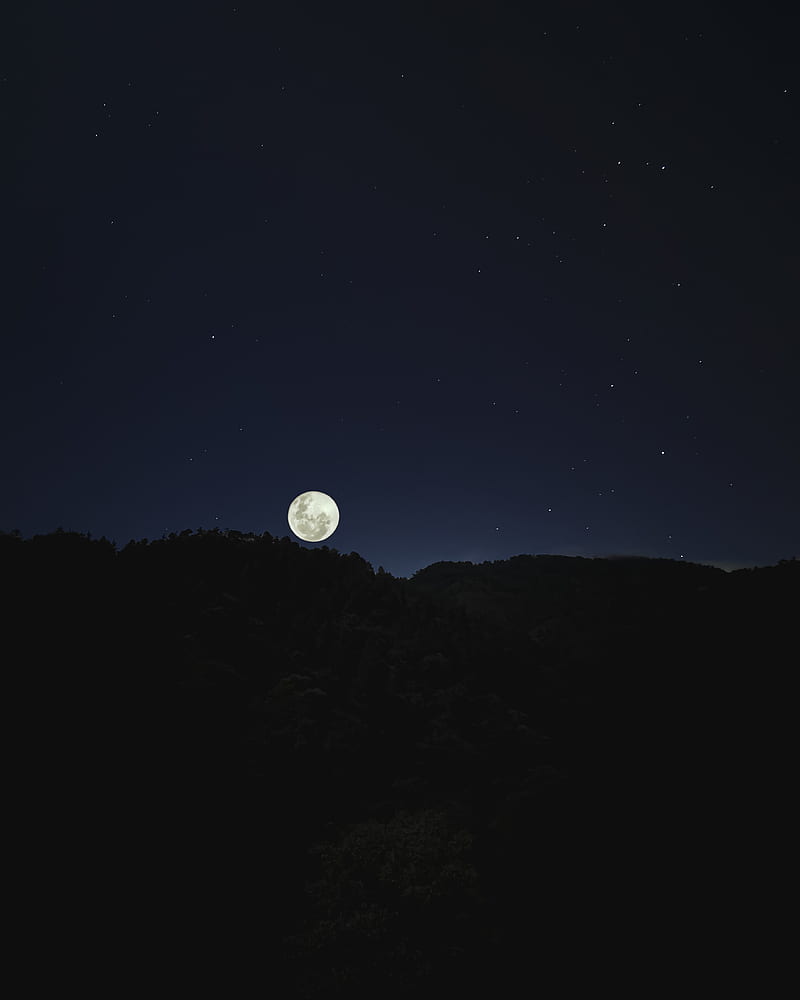 moon, hills, dark, night, HD phone wallpaper