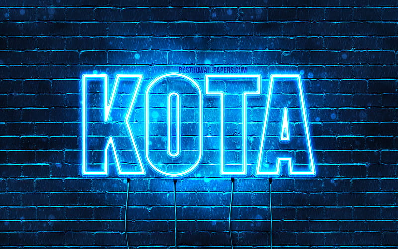 Kota with names, horizontal text, Kota name, Happy Birtay Kota, popular japanese male names, blue neon lights, with Kota name, HD wallpaper