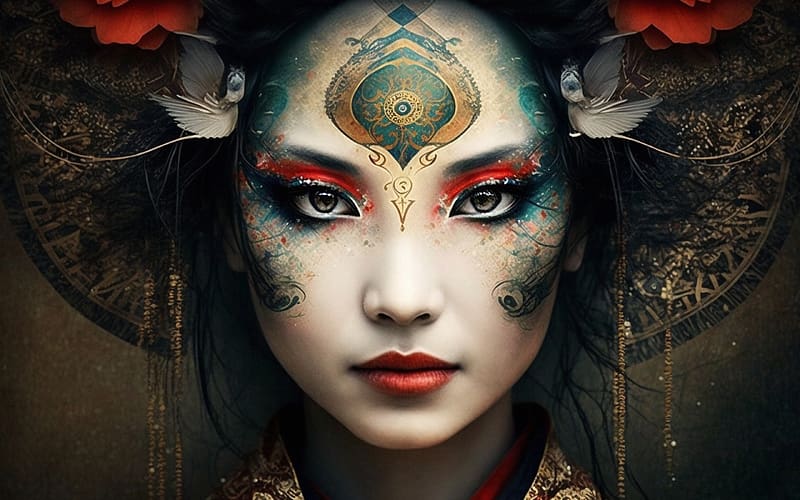 Geisha, neuroset, art, asian, fantasy, face, girl, woman, HD wallpaper ...