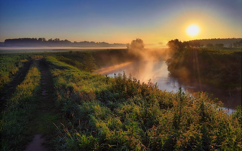 morning dawn river-Nature, HD wallpaper