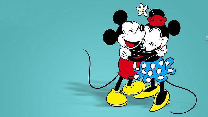 Minnie Mouse And Mickey Mouse With Long Tail In Blue Background Minnie Mouse, HD wallpaper