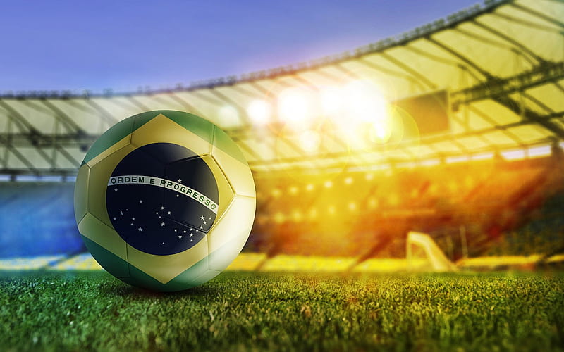 Brazil national football team, soccer ball, Brazilian flag, Maracana stadium, football stadium, HD wallpaper