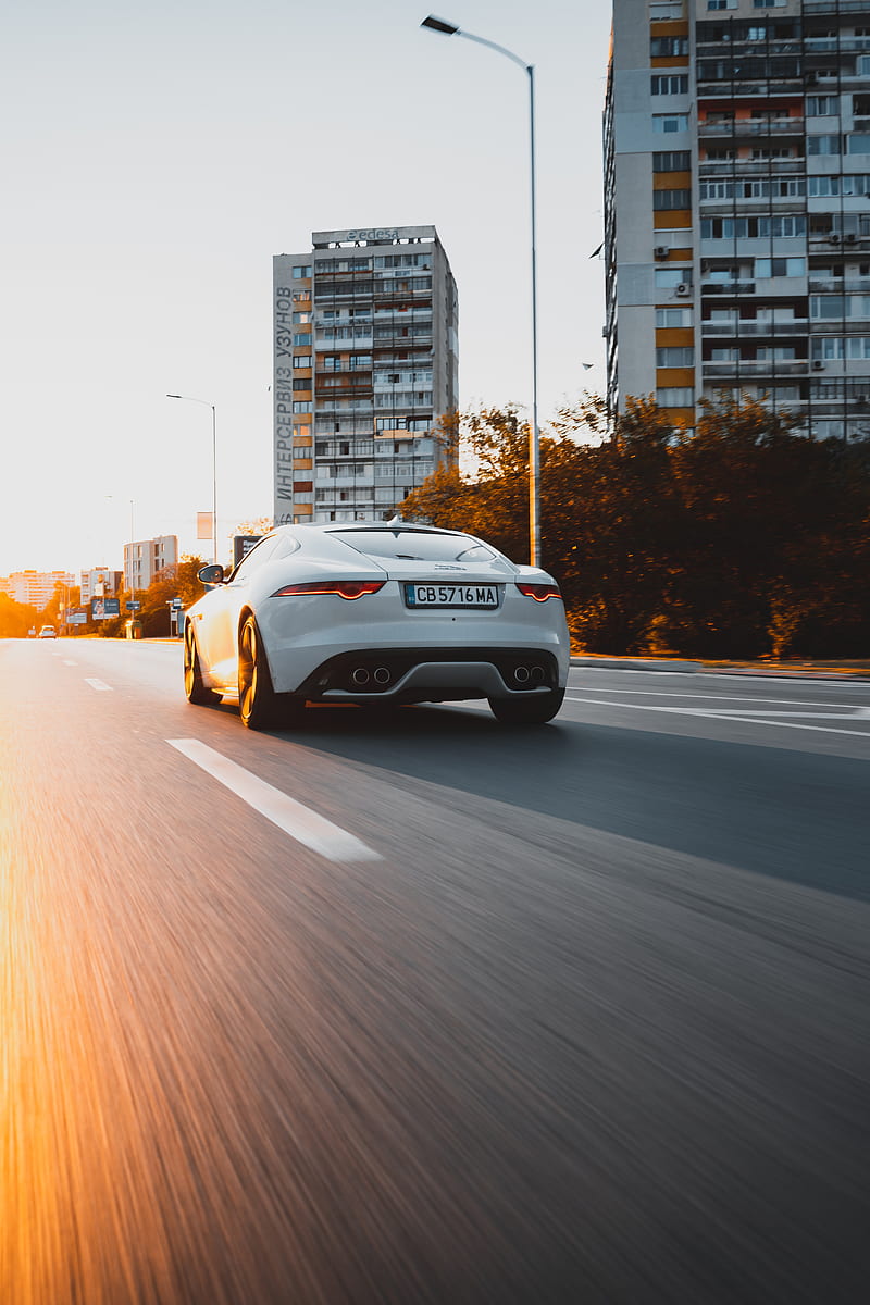 jaguar, car, white, speed, road, HD phone wallpaper