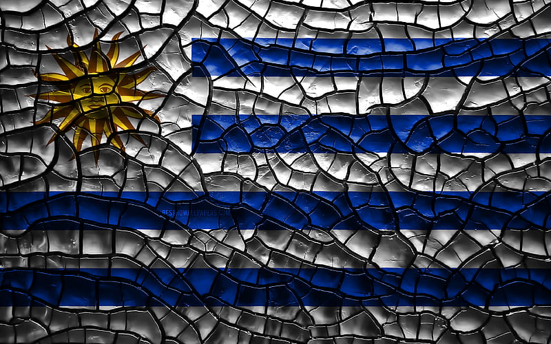 Flag of Uruguay cracked soil, South America, Uruguayan flag, 3D art, Uruguay, South American countries, national symbols, Uruguay 3D flag, HD wallpaper