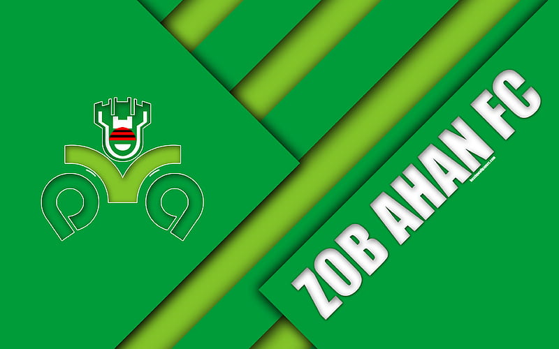 Zob Ahan FC Iranian football club, logo, green white abstraction, material design, emblem, Persian Gulf Pro League, Isfahan, Iran, football, HD wallpaper