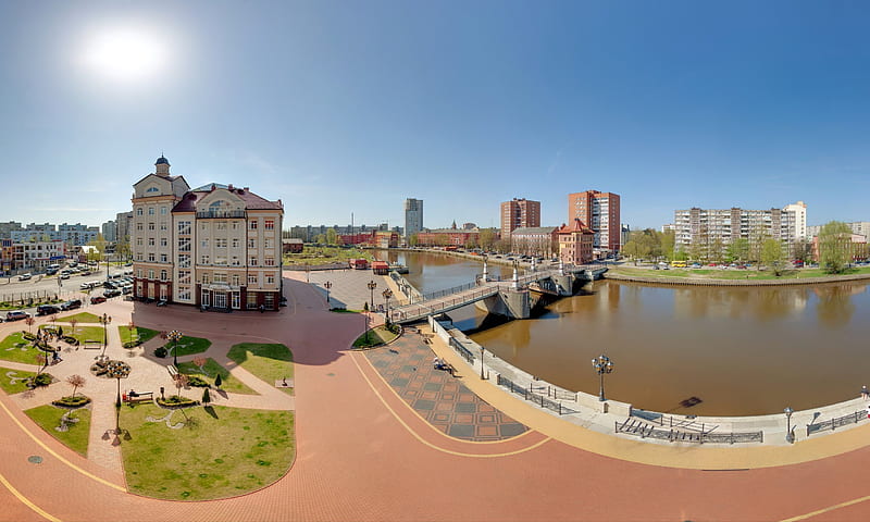 city, kaliningrad, architecture, building, bridge, river, russia, HD wallpaper