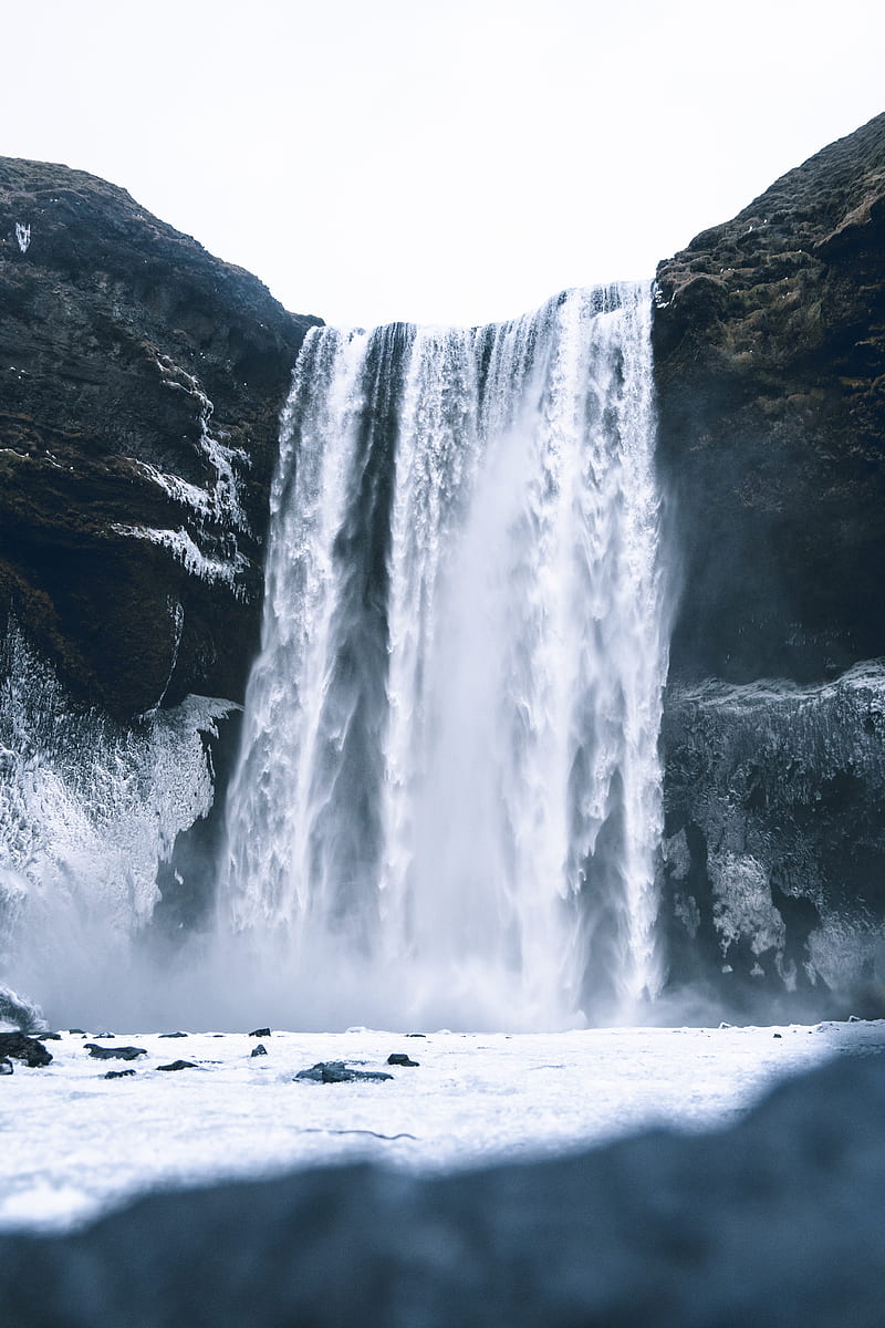 waterfall, water, ice, cliff, nature, HD phone wallpaper