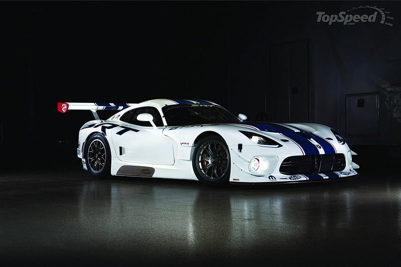 2013 SRT Viper GT3-R, Racer, White, Blue Stripes, Wing, HD wallpaper