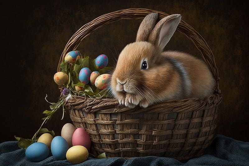 Easter bunny, unnep, husveti tojas, husveti dekoracio, tavaszi, husveti nyuszi, kosar, szines tojasok, HD wallpaper