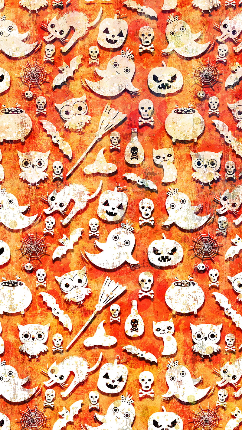 Halloween Ghosts Owls, Adoxali, Halloween, animal, autumn, background, bat, broom, carved, cat, cauldron, celebration, characters, creepy, cute, dark, fun, funny, ghost, hat, holiday, illustration, kawaii, kitty, night, owl, party, pattern, poison, pumpkin, scary, silhouette, skull, spider, spooky, spoopy, sweet, HD phone wallpaper