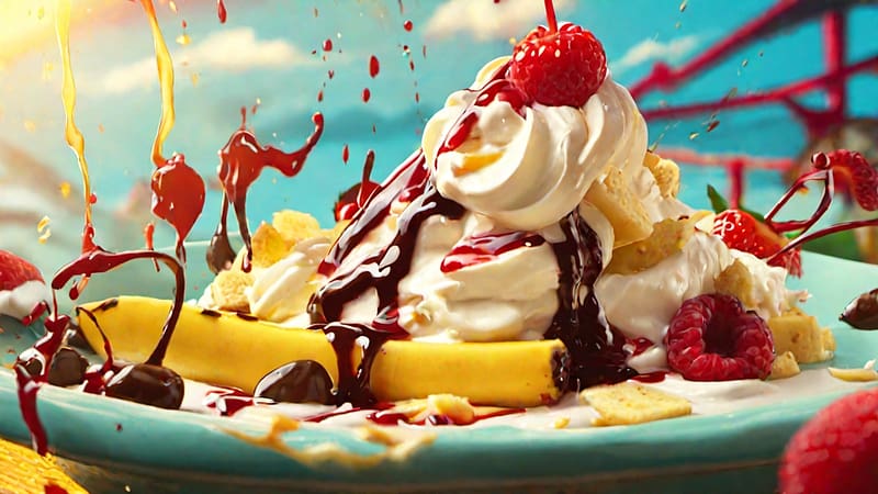 Banana Split Sundae, banana, sundae, ice cream, split, HD wallpaper