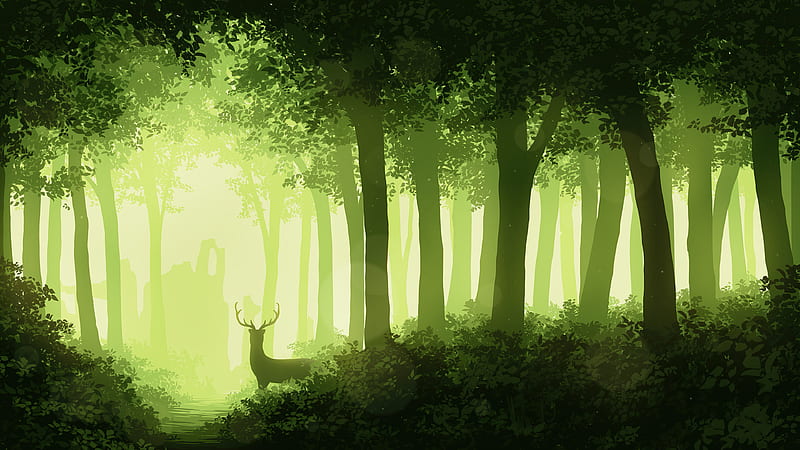 Deer Forest , deer, reindeer, forest, artist, artwork, digital-art, HD wallpaper