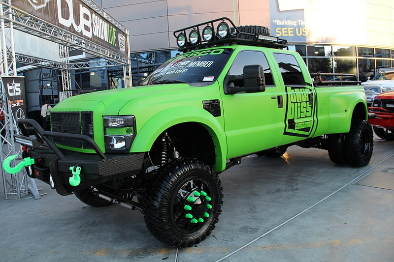 Lifted-Ford-Dualie, Ford, Lift, Green, Truck, HD wallpaper