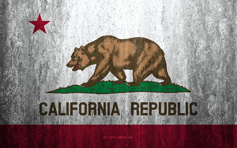 Flag of California stone background, American state, grunge flag, California flag, USA, grunge art, California, flags of US states, HD wallpaper