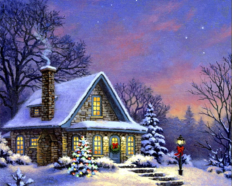 ★Christmas Twilight★, Christmas, cottages, christmas tree, holidays ...
