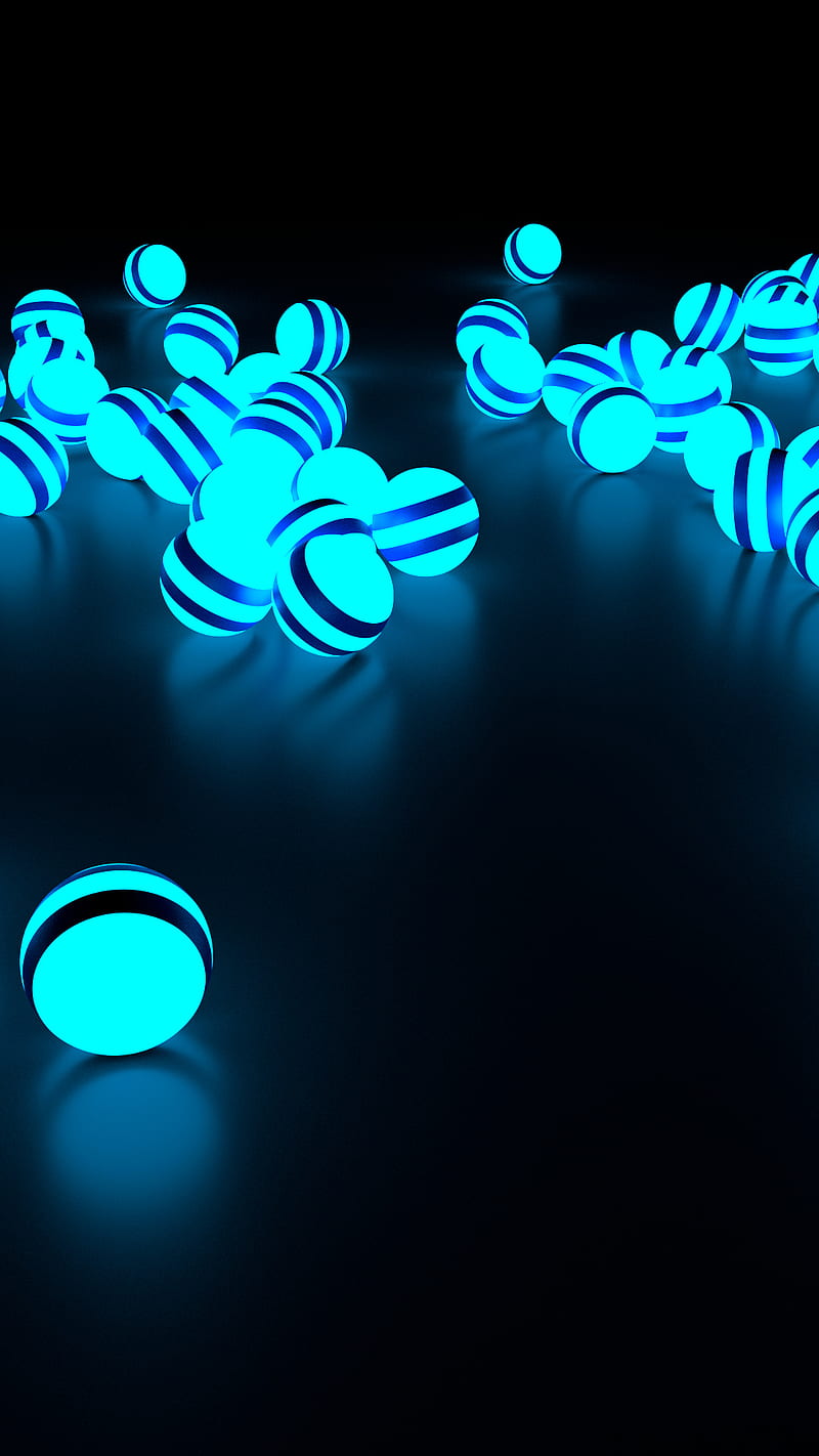 Luminescent, black, light, reflection, spheres, turquoise, HD phone wallpaper