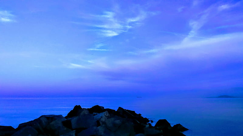 Blue horizon, horizon, view, relaxing, sea, blue, HD wallpaper