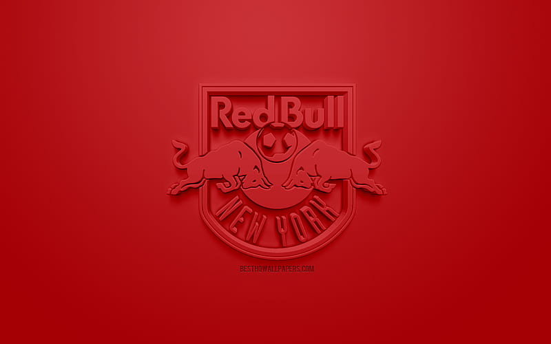 New York Red Bulls, creative 3D logo, red background, 3d emblem, American football club, MLS, New York, Minnesota, USA, Major League Soccer, 3d art, football, 3d logo, soccer, HD wallpaper