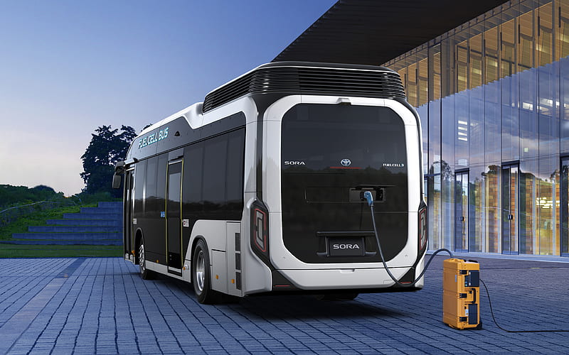 Toyota Sora Fuel Cell Bus, back view, 2018 buses, hydrogen bus, Toyota Sora, passenger tranport, Toyota, HD wallpaper