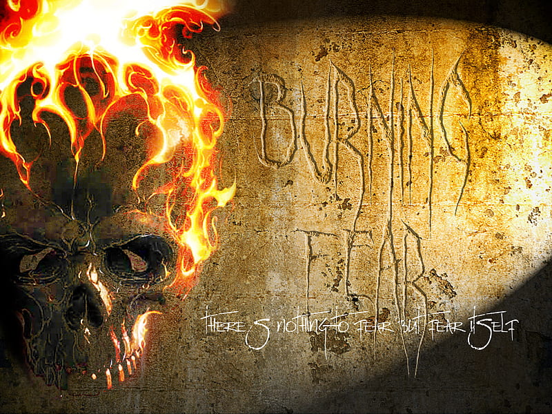 Burning Fear, fear, fire, carving, scary, backgroun, wall, skull, HD wallpaper
