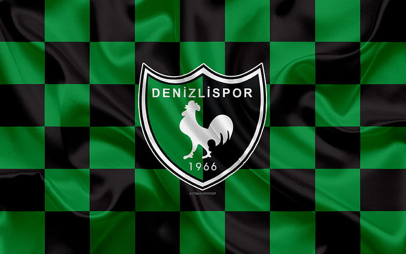 Denizlispor logo, creative art, green black checkered flag, Turkish football club, Turkish 1 Lig, emblem, silk texture, Denizli, Turkey, football, HD wallpaper