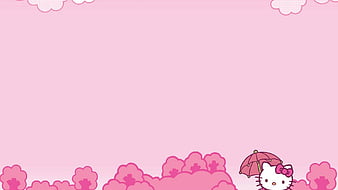 hello kitty pink flowers, umbrella, flowers, hello kitty, pink, sanrio, HD wallpaper