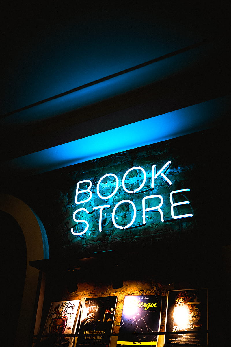 blue Book Store neon signage, HD phone wallpaper
