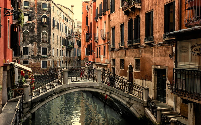 Venice, bridge, canals, old houses, romantic places, Italy, HD wallpaper