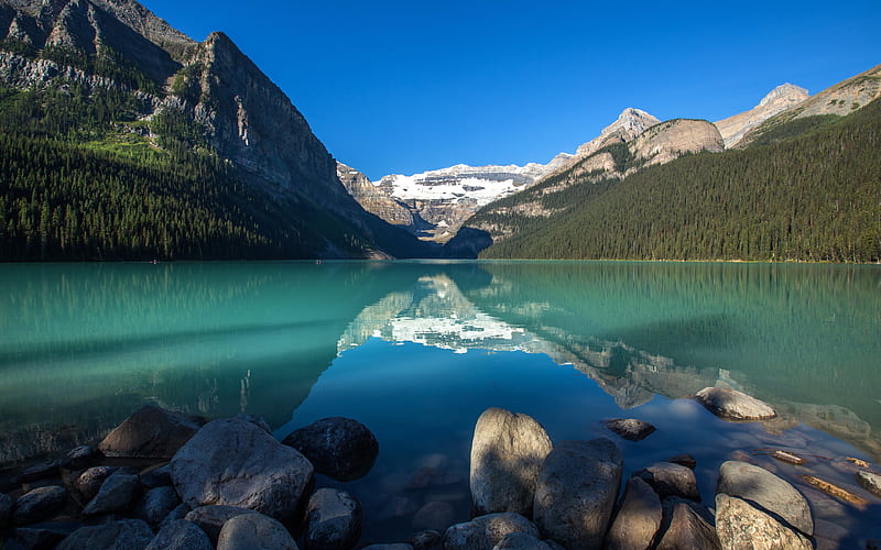Lake Louise, summer, Banff, mountains, Alberta, Banff National Park, Canada, HD wallpaper