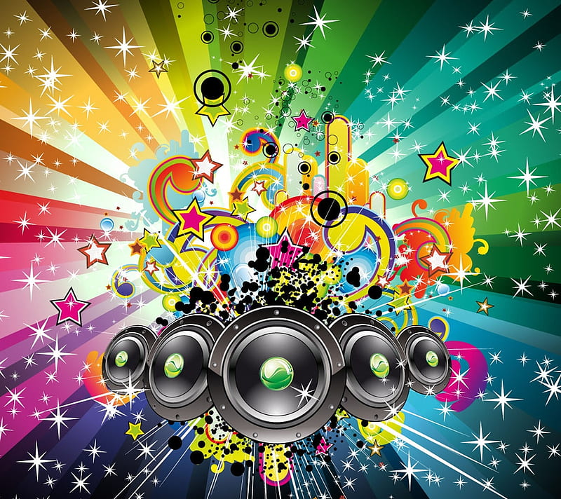 Music Speakers, color, colourful, music, rainbow, speakers, stars, HD wallpaper