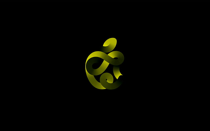 Apple yellow logo, minimalism, black background, Apple abstract logo, Apple 3D logo, creative, Apple, HD wallpaper