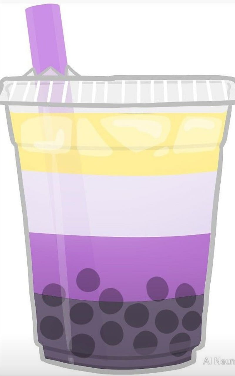Nonbinary Boba Tea, black, bobatea, cup, pastel, purple, white, white background, yellow, HD phone wallpaper