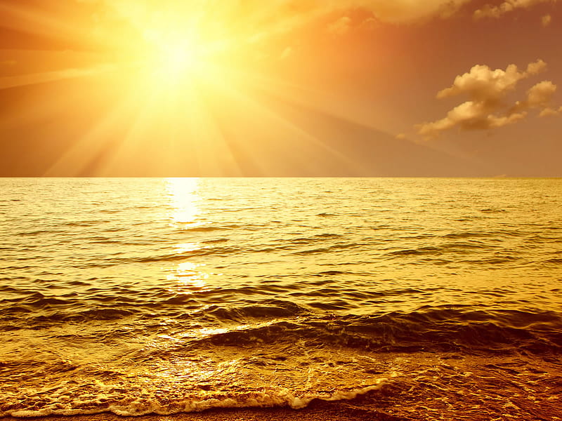 Breathtaking beach, beach, gold, sun, view, ocean, sunny, HD wallpaper