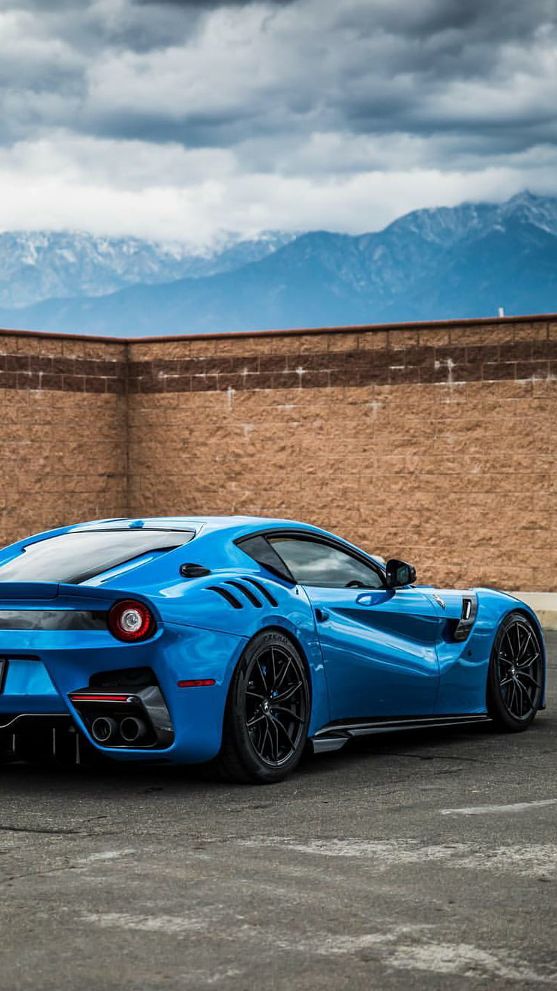 Ferrari F12 TDF, blue, car, supercar, sports, america, new, carbon, HD phone wallpaper