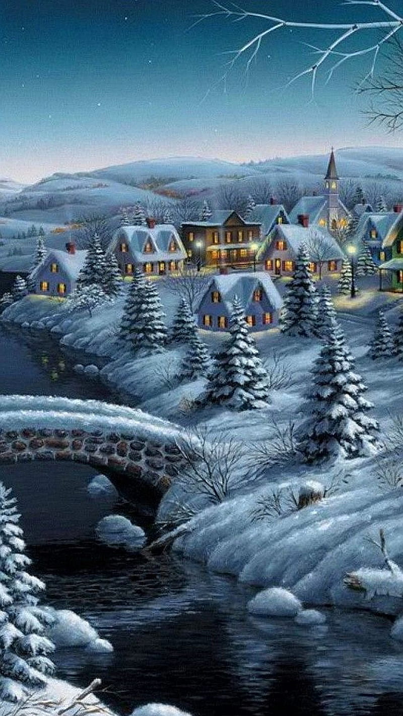 snowy village wallpaper