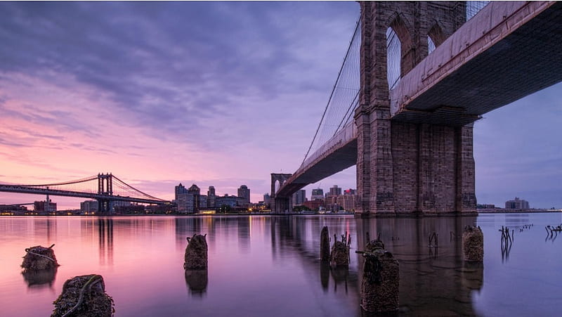 Purple Sky Brooklyn Bridge, HD wallpaper
