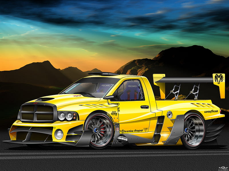 Dodge-RAM SR T EVO, powerful, sportscar speed, car, yellow, dodge, fast, HD wallpaper