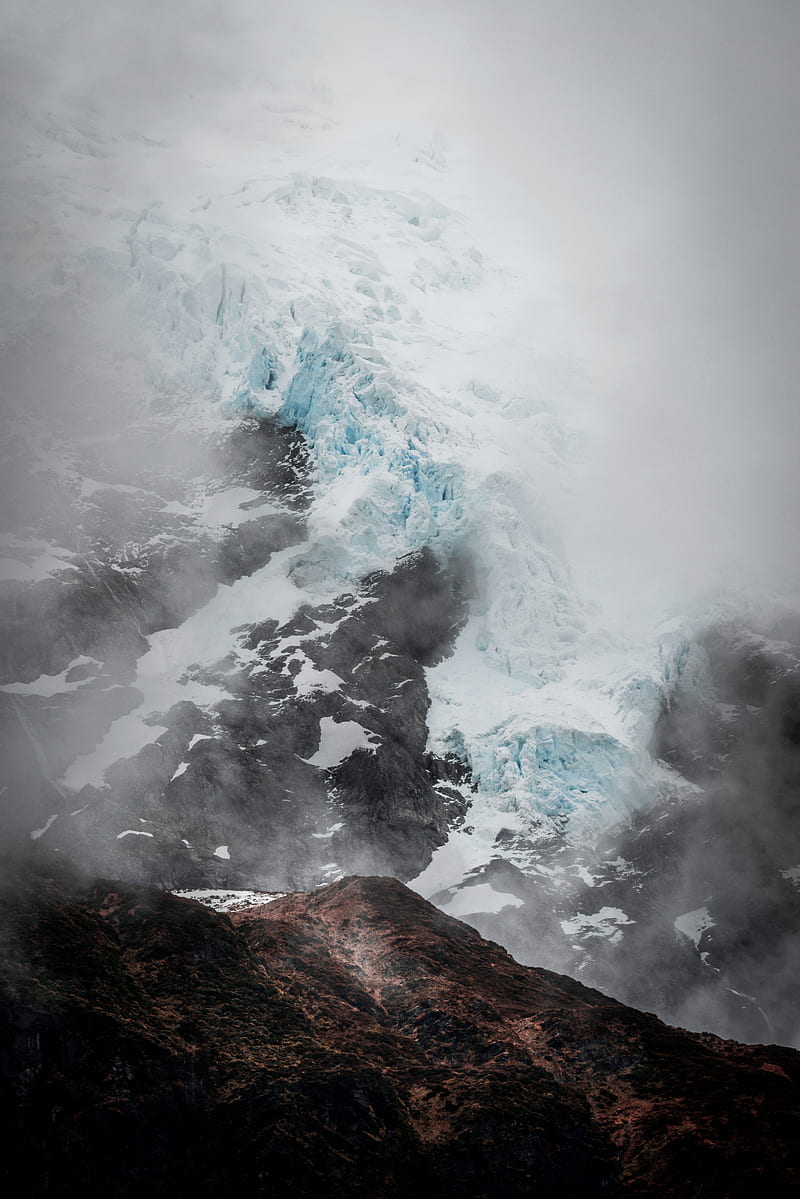 mountain, glacier, fog, ice, relief, HD phone wallpaper