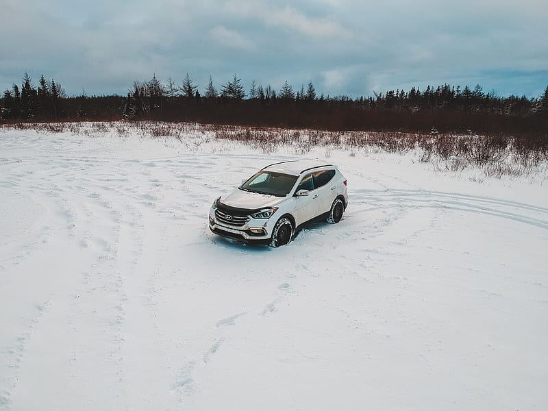 car, white, suv, snow, winter, HD wallpaper