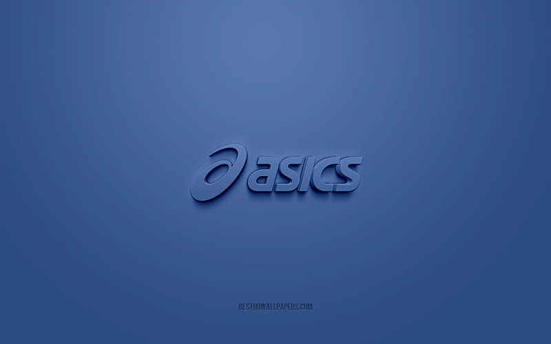 Asics logo, blue background, Asics 3d logo, 3d art, Asics, brands logo, blue 3d Asics logo, HD wallpaper