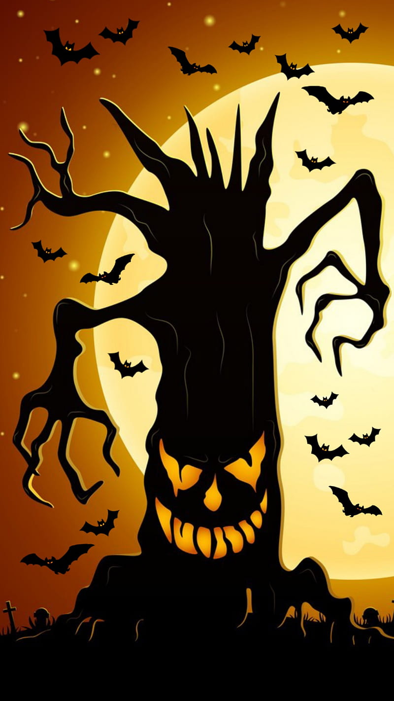Terror Tree, halloween, spooky, bats, horror, scary, night, trick, treat, HD phone wallpaper
