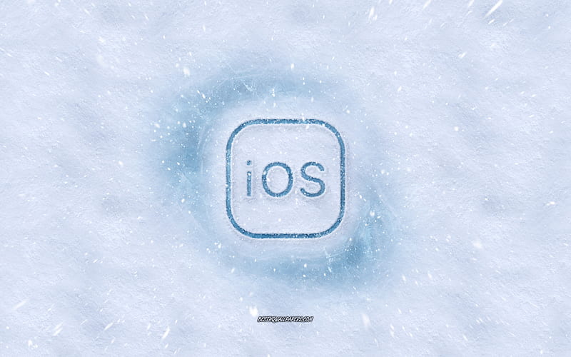 iOS logo, winter concepts, snow texture, snow background, iOS emblem, winter art, iOS, iPhone OS, HD wallpaper