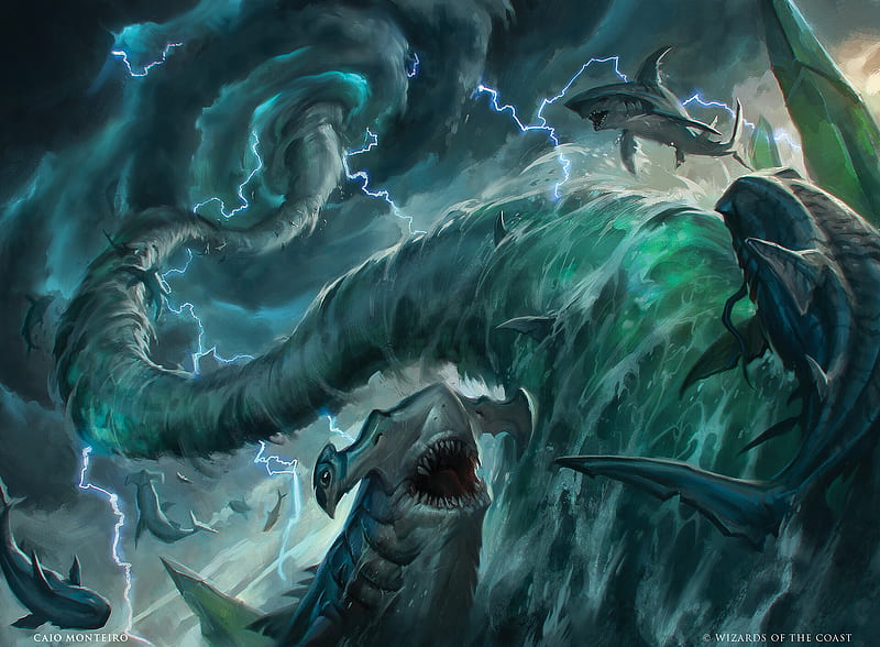 Game, Magic: The Gathering, Sea Monster, Shark, Tornado, HD wallpaper