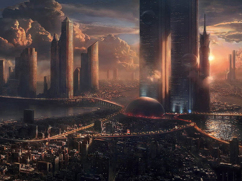 futuristic cityscape-World of fantasy art design, HD wallpaper