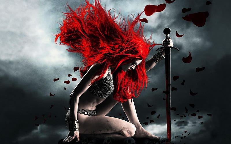 Red Hair Woman Warrior, red, hair, warrior, woman, sword, HD wallpaper