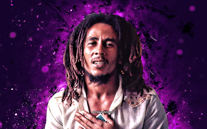 Bob Marley jamaican musician, violet neon lights, music stars, jamaican celebrity, creative, Robert Nesta Marley, Bob Marley, HD wallpaper