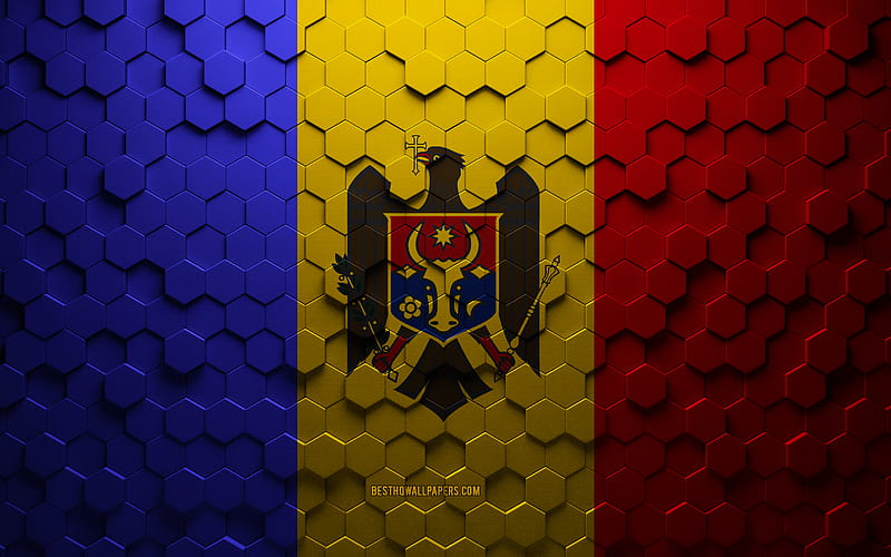 Flag of Moldova, honeycomb art, Moldova hexagons flag, Moldova, 3d hexagons art, Moldova flag, HD wallpaper