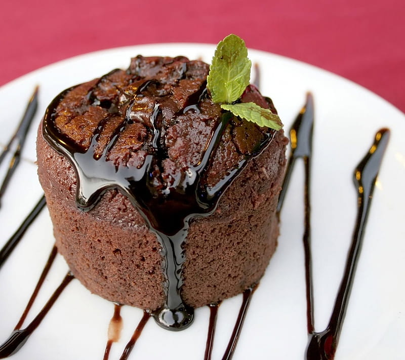 Chocolate Cake, black, brown, cupcake, dish, food, green, plate, HD wallpaper