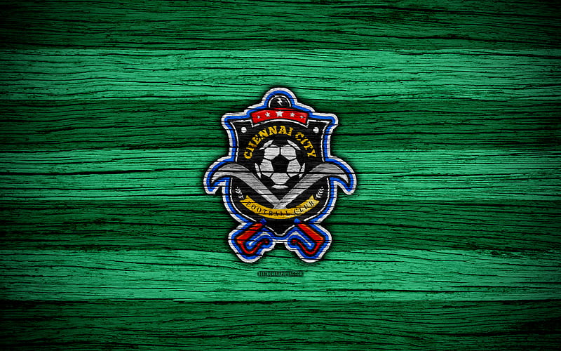Chennai City FC logo, I-League, soccer, India, football club, Chennai City, wooden texture, FC Chennai City, HD wallpaper