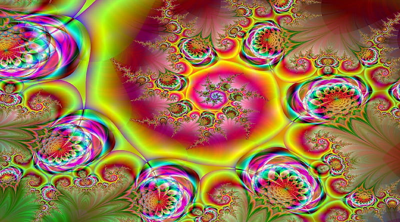 Psychedelic Swirl, shapes, circle, colors, yellow, abstract, psicodelia, green, purple, pink, HD wallpaper